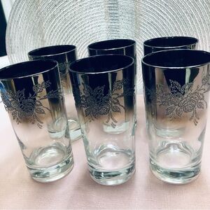 1970s Vitreon Queen’s Lustreware 6 Silver Platinum Mirror OmbreHighball Glasses
